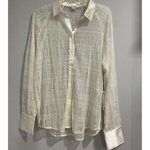 JASON WU Lace Shirt Sheer Long Sleeve M Collared Buttoned Blouse White Ivory NWT